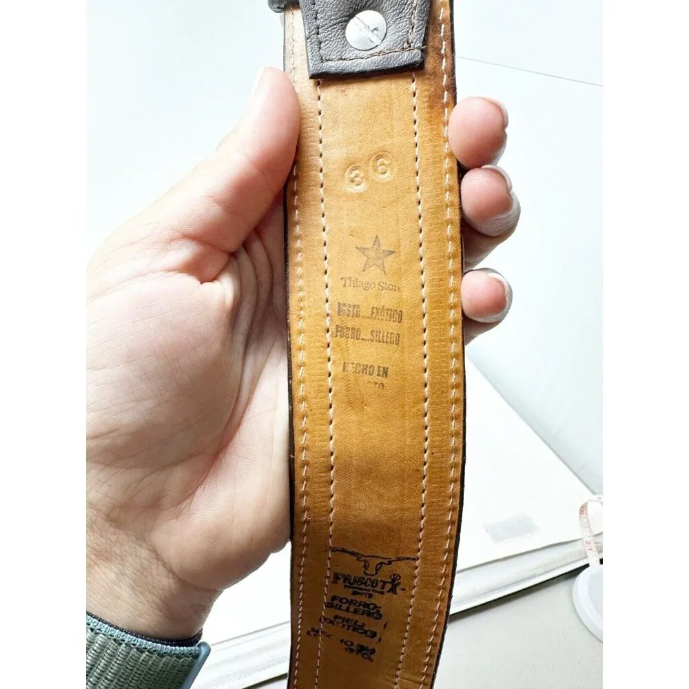 Thiago Store Friscotx Mens Crocodile Skin Leather Slim Belt Buckle Brown Size 36